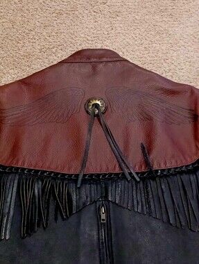 Harley-Davidson Willie G Fringed Two-Tone Leather Jacket Brown and Black Womens